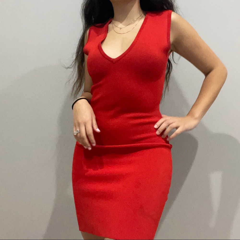 Yigal Azrouel Red Color Block Mini Wool Dress